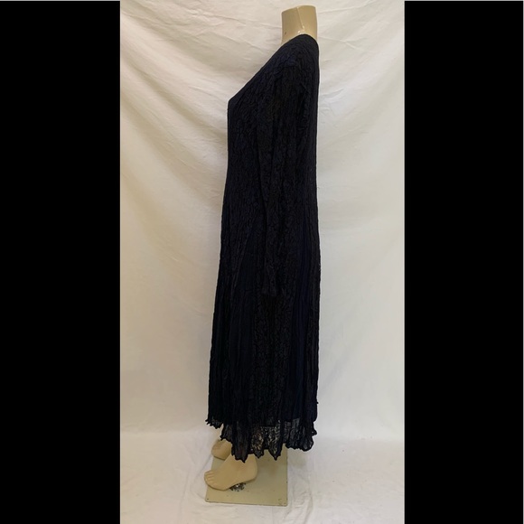 VTG Nostalgia Sz Large Navy Blue Lace Midi Dress - Picture 6 of 9